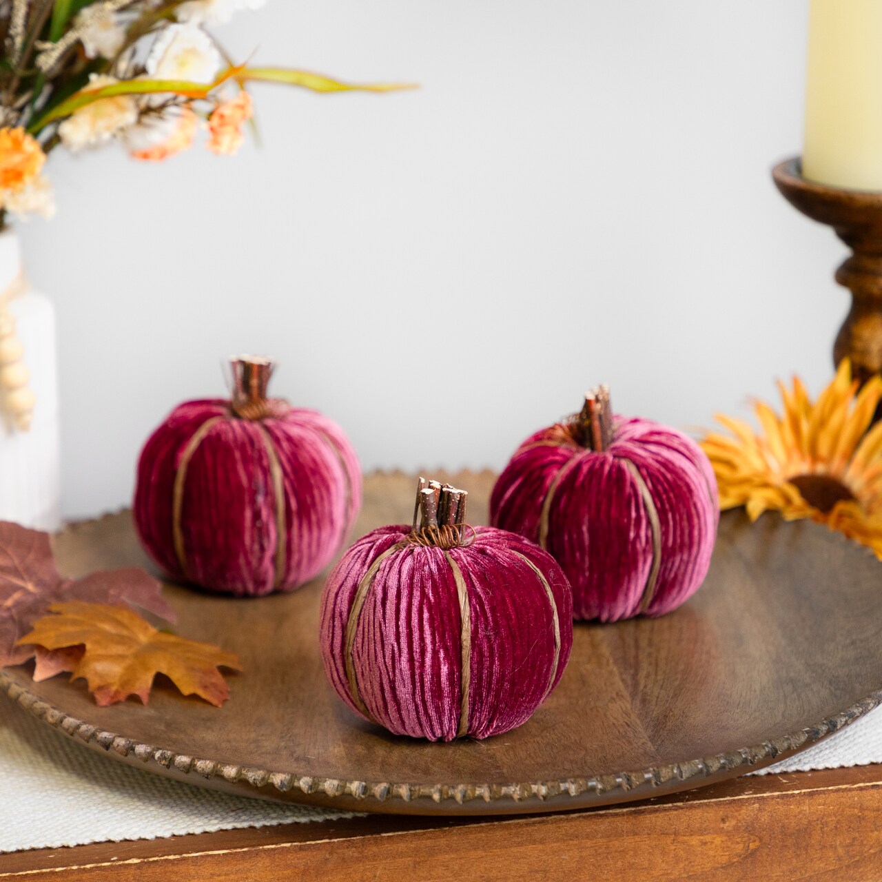 Northlight Ribbed Mini Pumpkin Fall Harvest Decorations - 3.5" - Wine Red - Set of 3